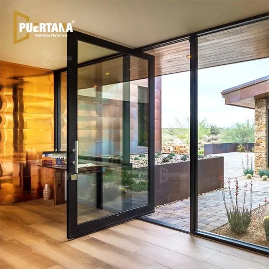 Puerta francesa pivotante moderna de aluminio con doble acristalamiento para villa