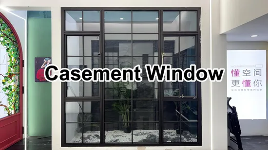 Ventana abatible de marco delgado de estilo vintage, ventanas francesas de aluminio con aspecto de acero antiguo