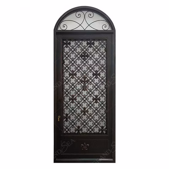 Puerta de seguridad de hierro forjado fundido con entrada francesa doble, diseño de lujo, ornamental, de alta calidad, con arco
