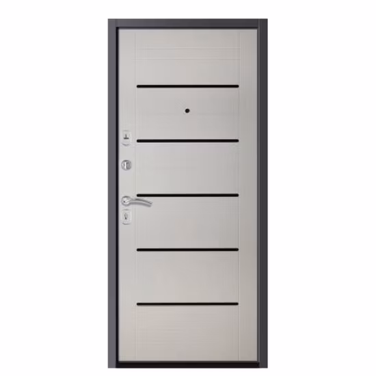 Puerta interior blanca con detalles modernos de madera maciza para un diseño de hogar elegante y ecológico