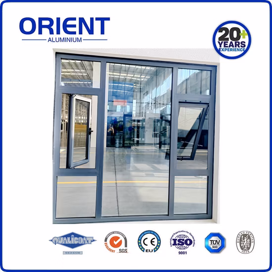 Ventana abatible de arco de aluminio de bajo precio con diseño de rejilla