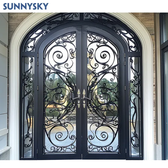Puerta americana Sunnysky, diseño moderno, decorativa, francesa, para entrada principal, exterior, patio, puertas de hierro forjado con doble frente.