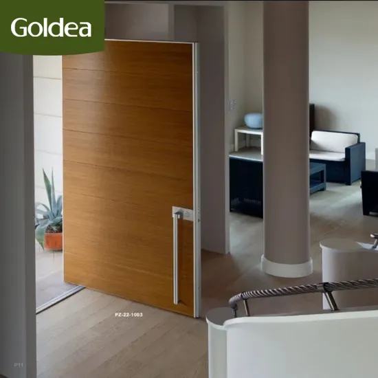 Puerta principal exterior de lujo de nueva construcción, hecha a medida, con entrada frontal de metal, resistente al agua, de acero inoxidable, moderna, pivotante y resistente al fuego.