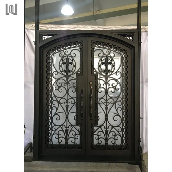 Puertas francesas de metal forjado con entrada frontal de hierro y envío rápido